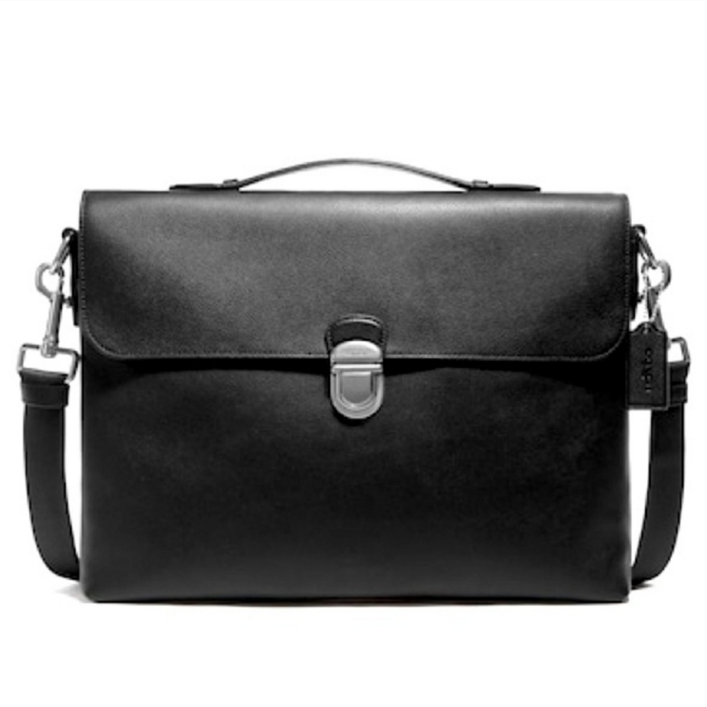 🖤🔹️ Coach 🔹️ Men Beckett Black Leather Briefcase Messenger Flap Crossbody - Picture 2 of 4